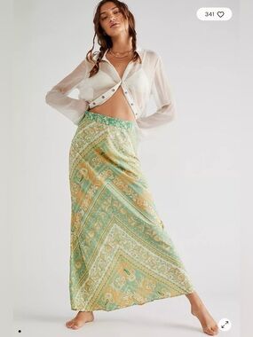 NWT Spell Madame Peacock Maxi Skirt Large Emerald